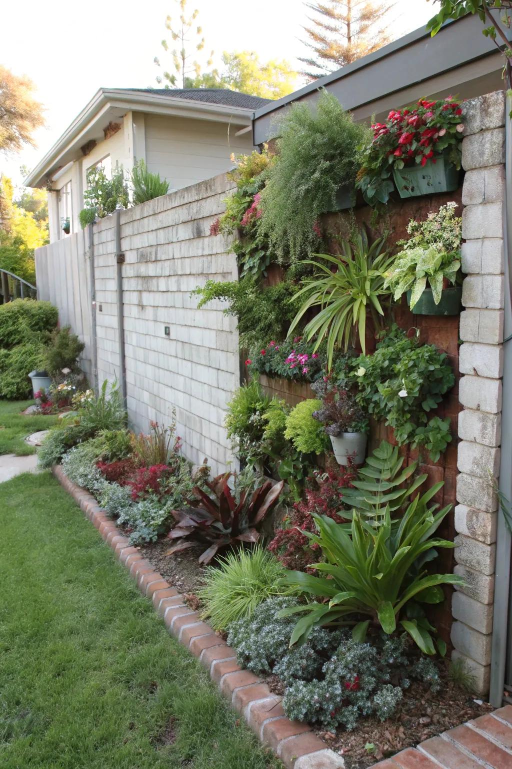 A lush vertical garden turning a wall into a green canvas.