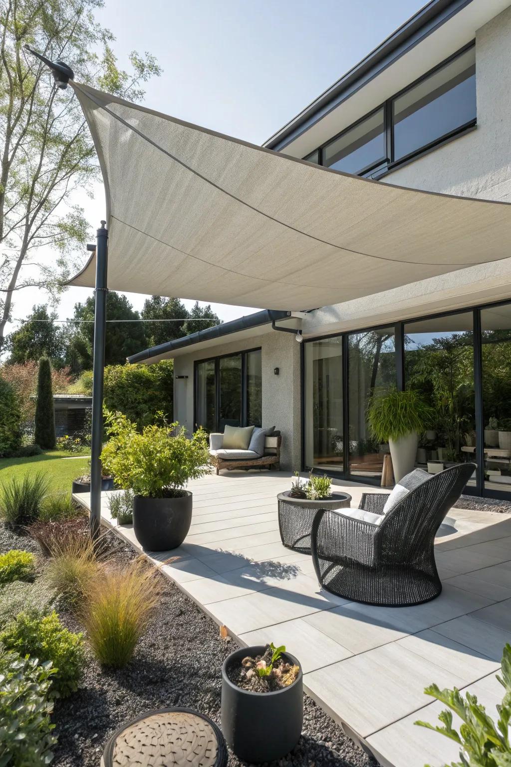 Stay cool with a stylish shade sail on your patio.