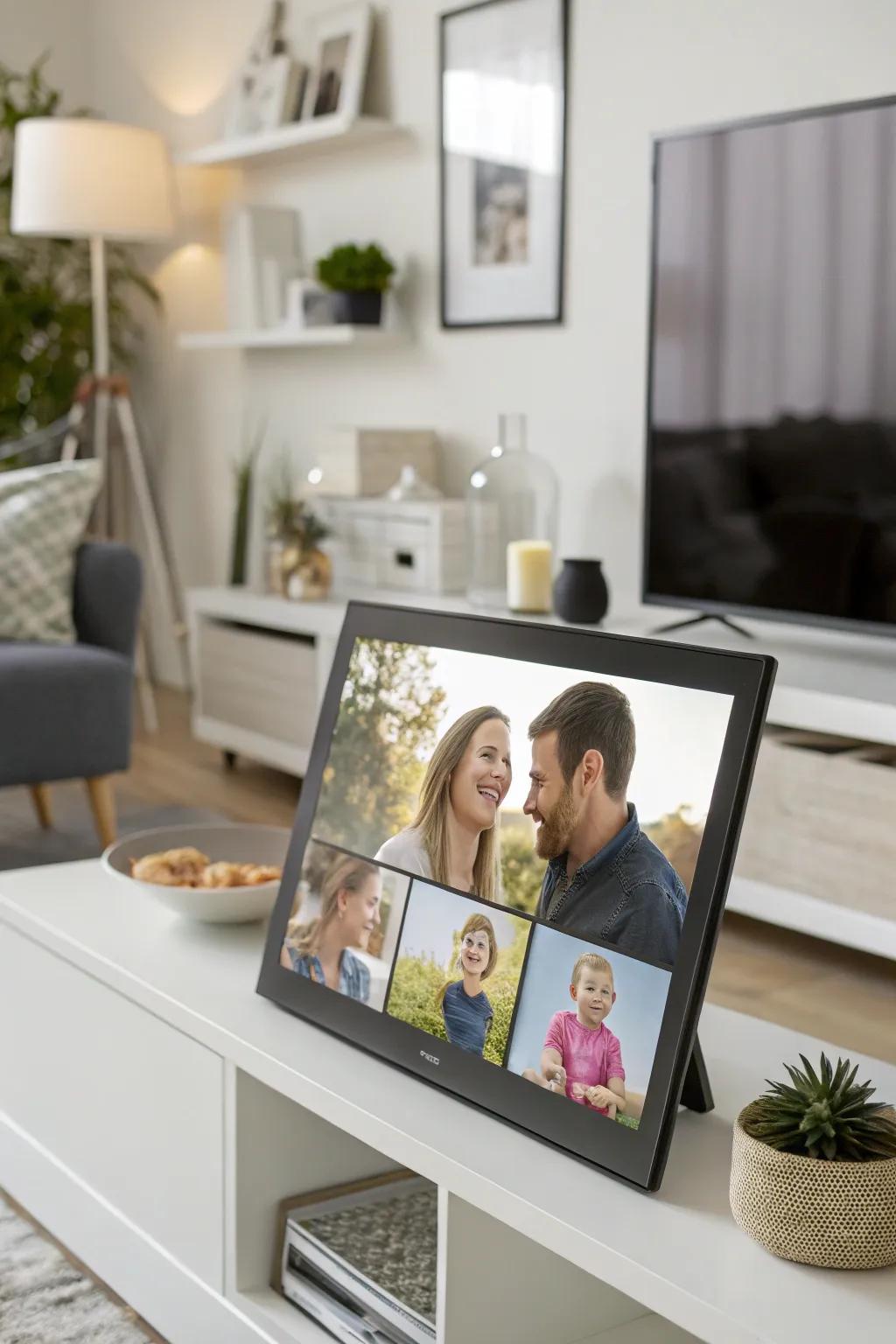 A digital photo frame filled with treasured moments.