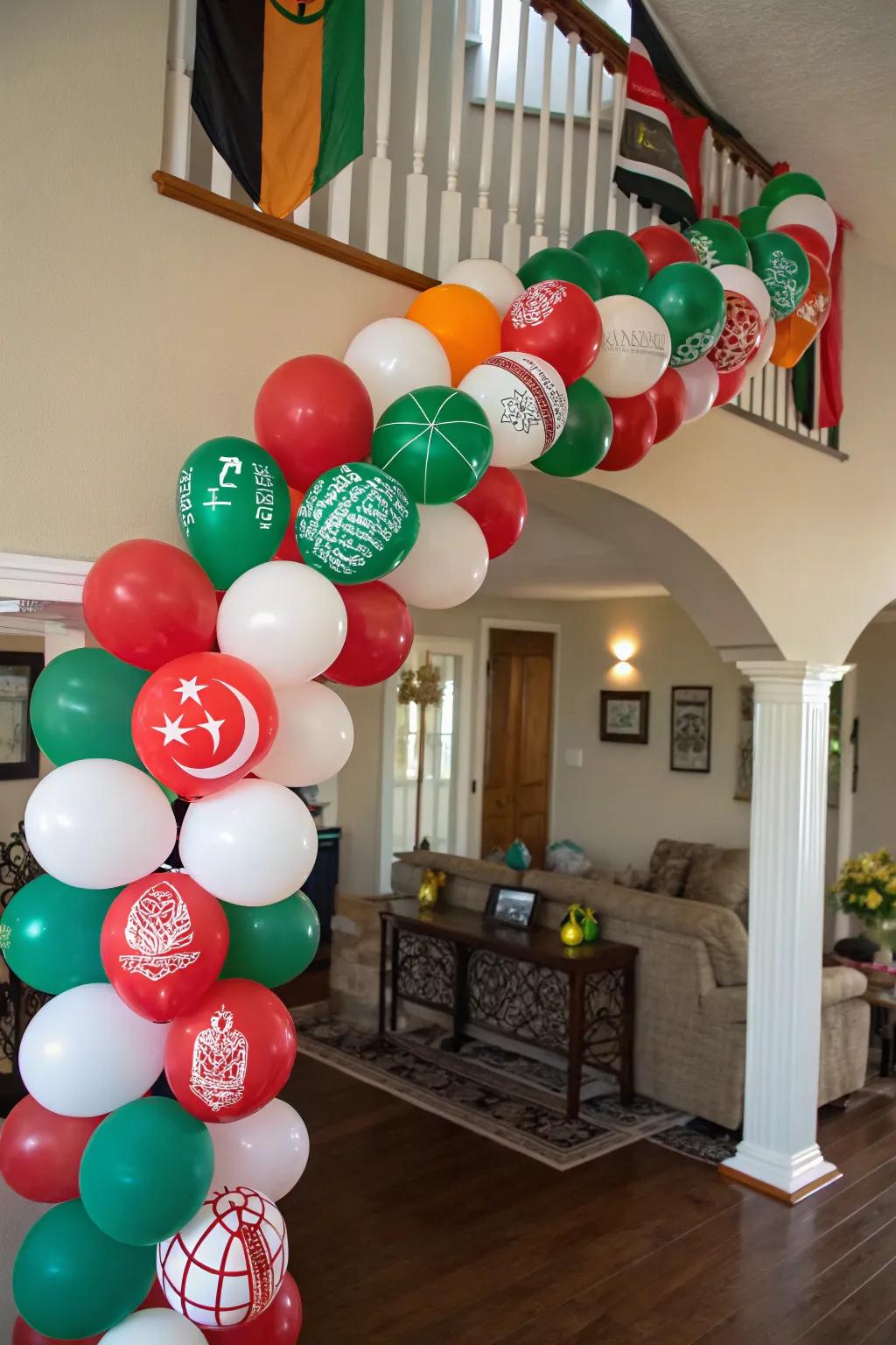 Meaningful cultural heritage balloon garland for a personalized celebration.