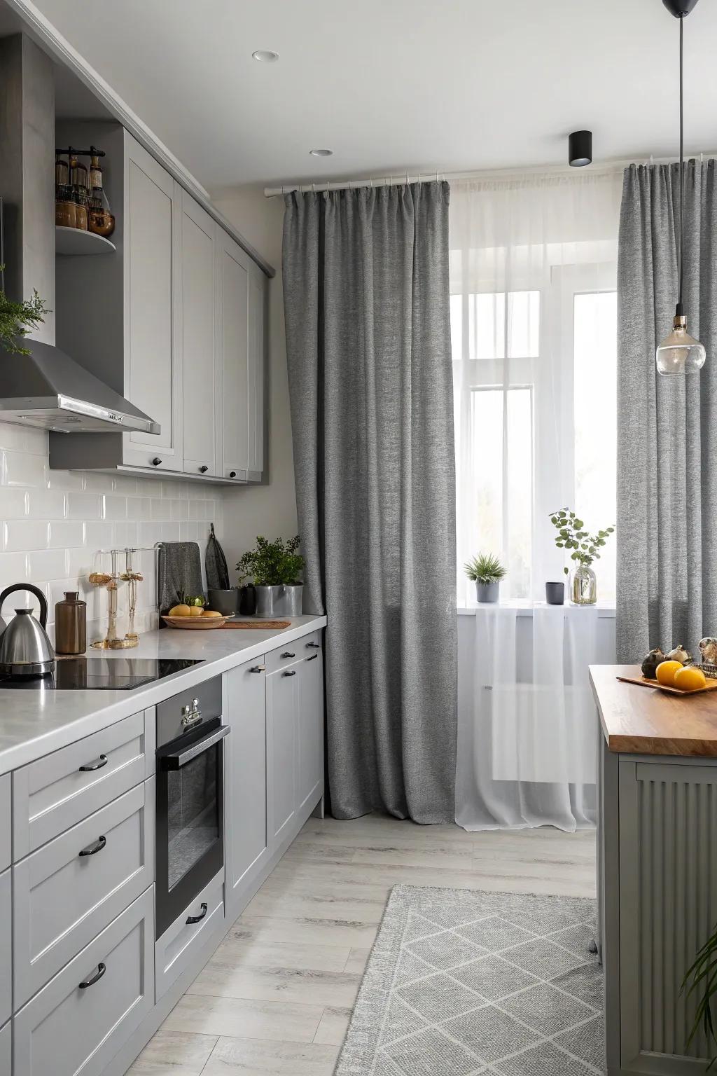 Monochrome featuring hues of gray for a cohesive culinary space aesthetic.