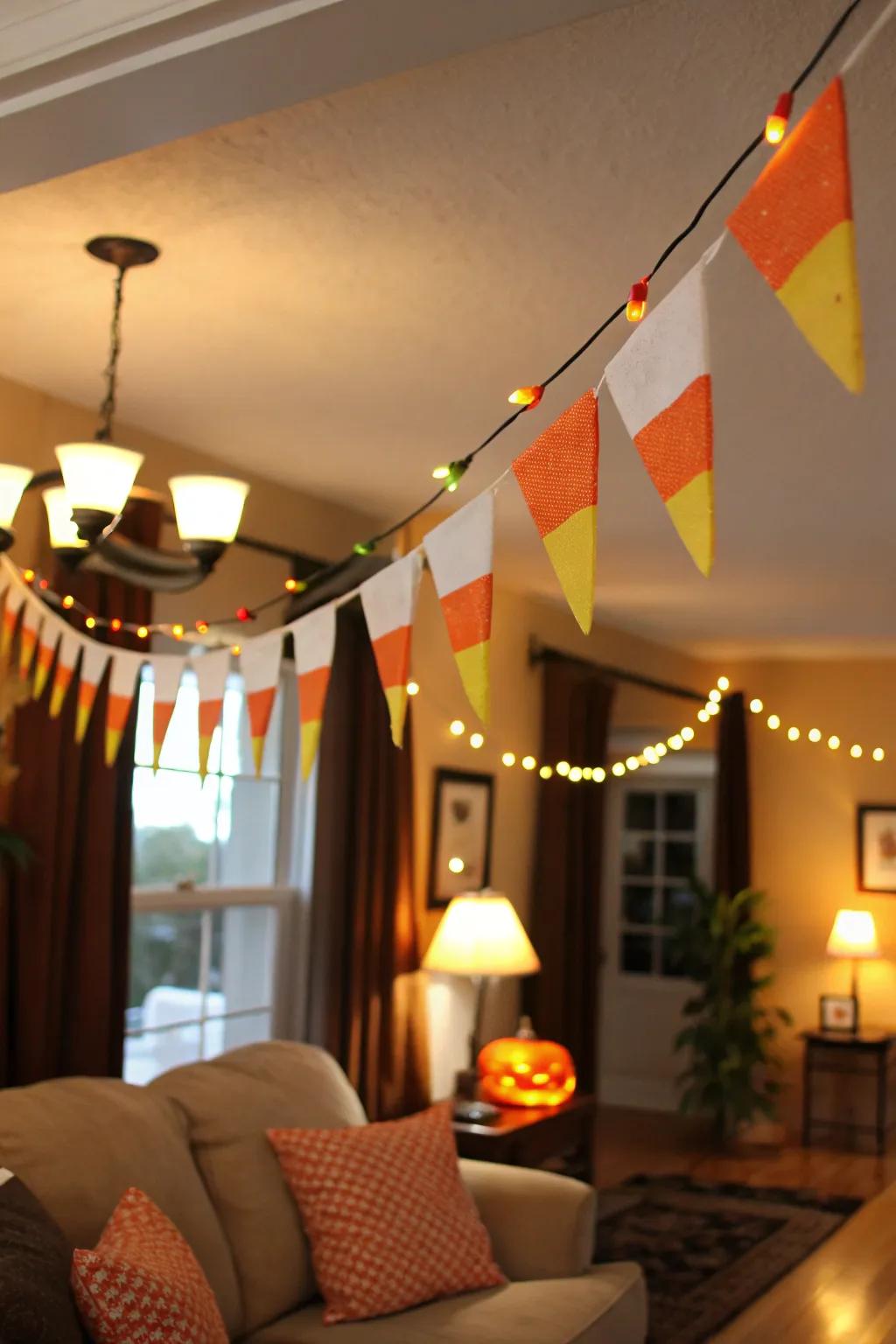 Add a sweet touch with a candy corn garland.