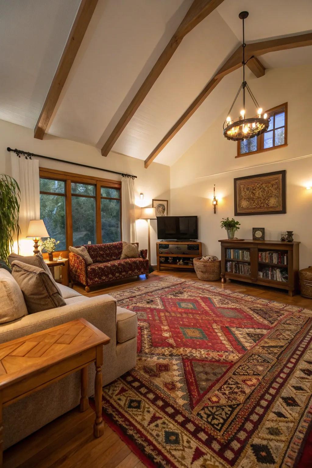 Layered rugs afford profundity and comfort to expansive floors.