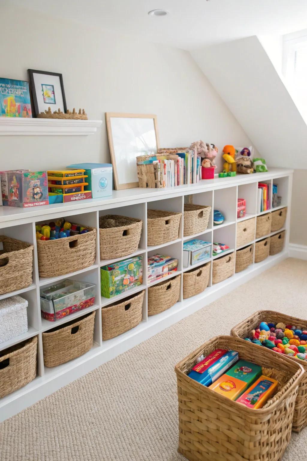 Baskets keep playrooms organized and lively.
