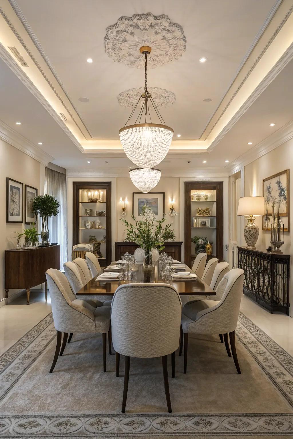 Symmetrical design that enhances the dining room’s balance and aesthetics.