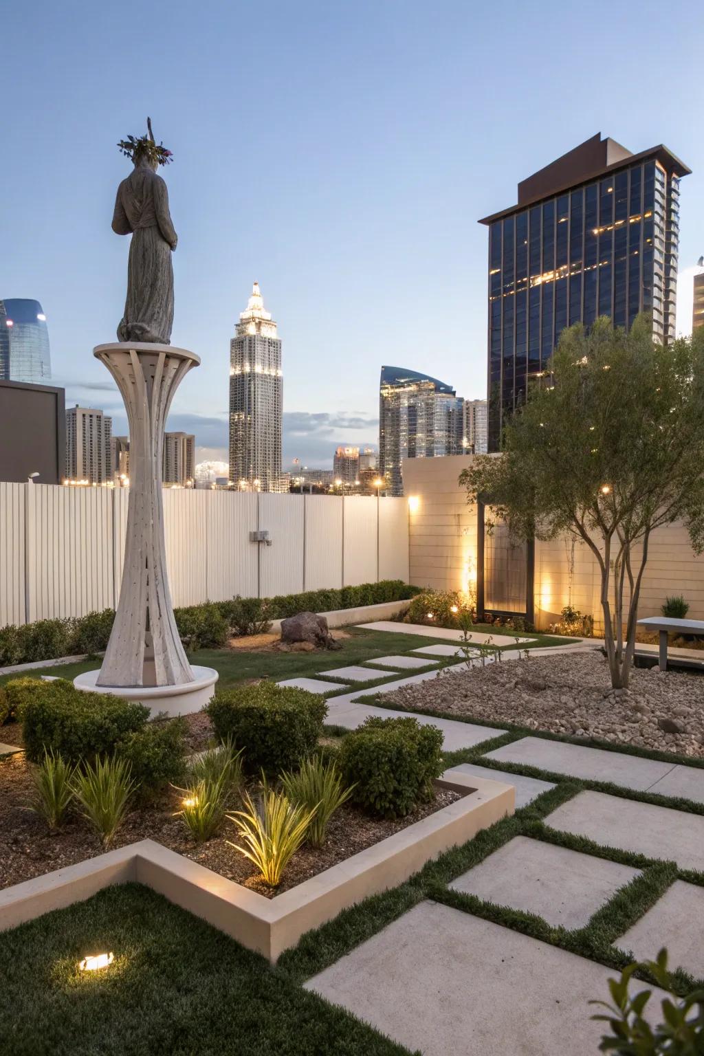 Unique sculpture as a focal point in a Las Vegas backyard.