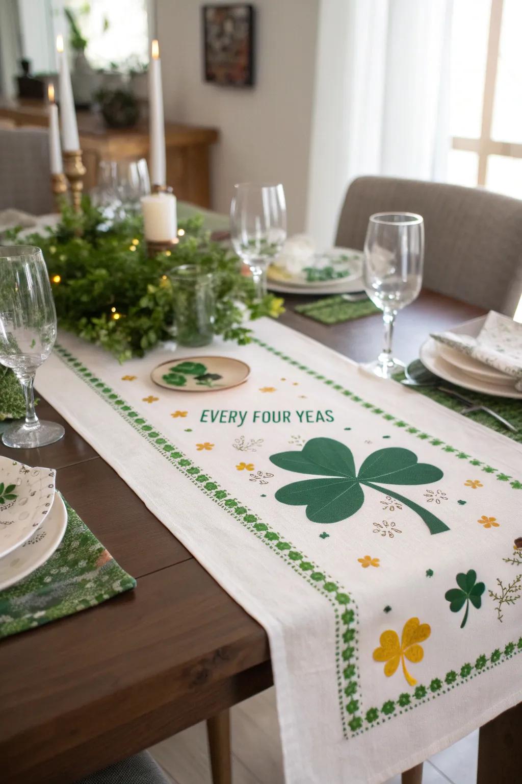 Leap Year-themed table runner unites the celebration.