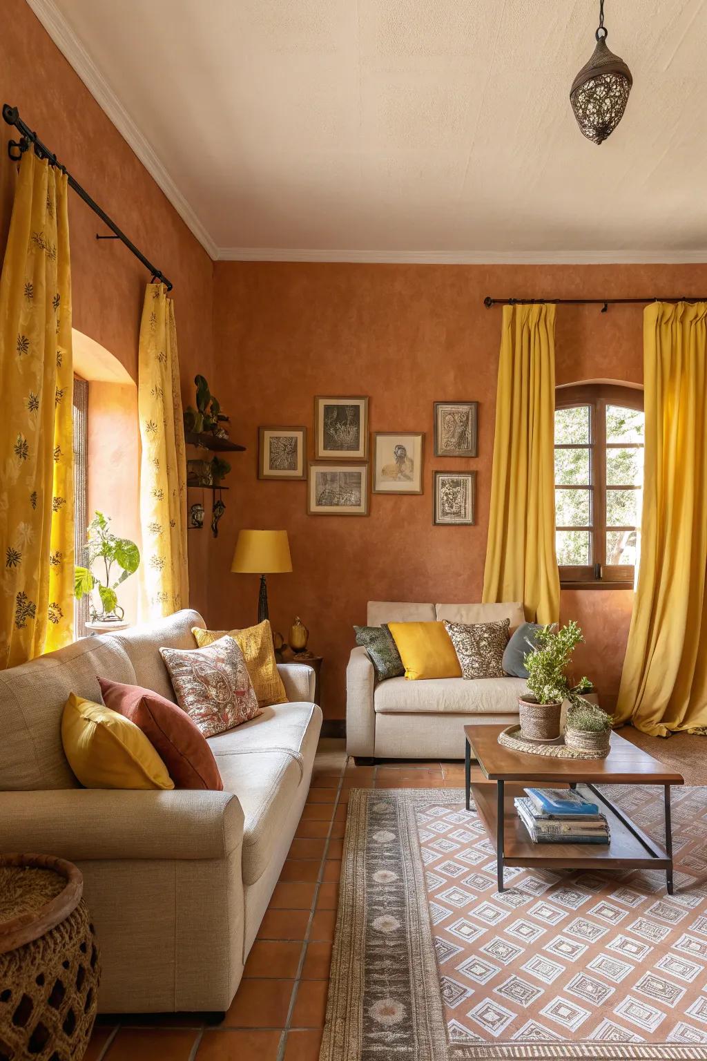 Earthy, warm tones create a cozy and inviting living room atmosphere.