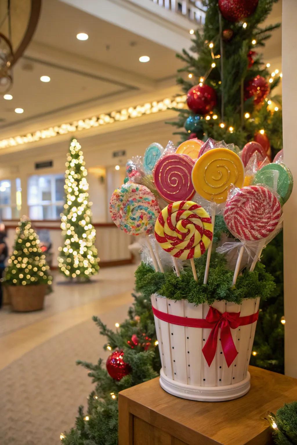 A festive holiday-themed sweet treat posy