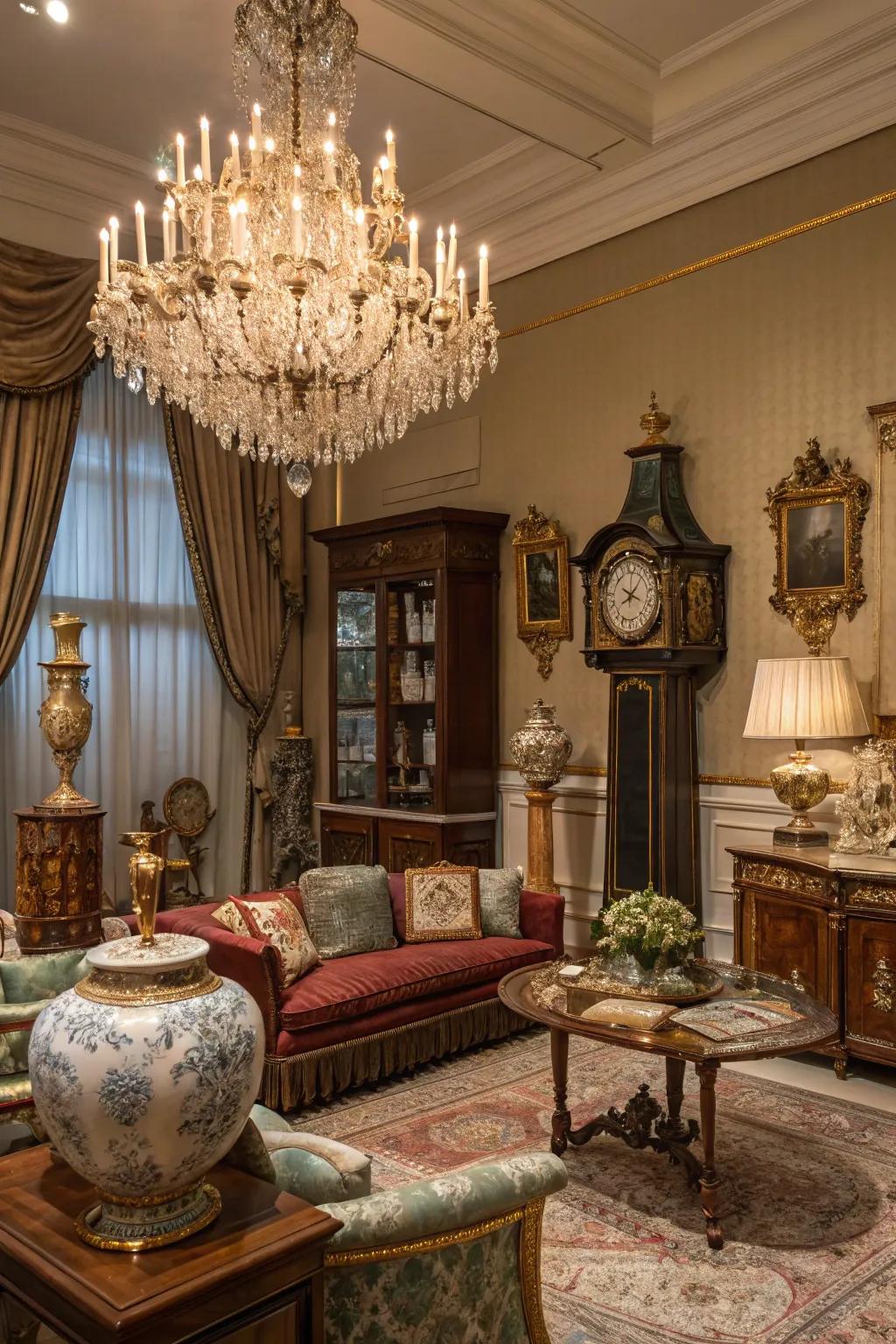 Heirlooms add a personal and historical touch to this luxurious living room.