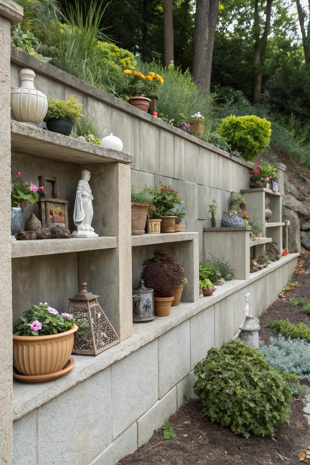 Rockface featuring integrated shelves for decor.