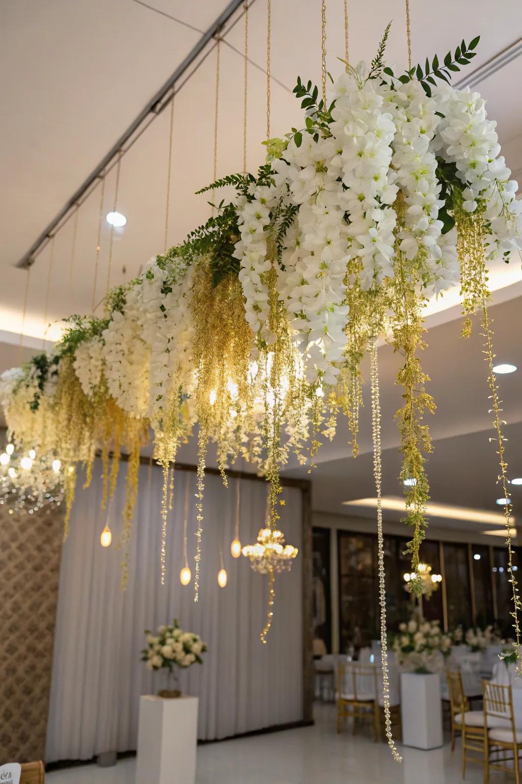 Suspended florals that append a bewitching, floating garden consequence.