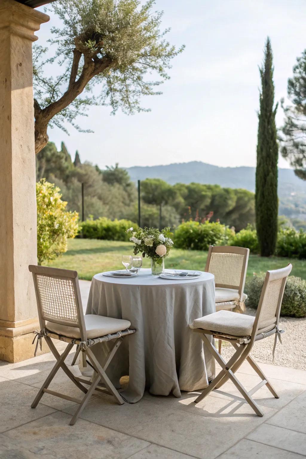 Achieve minimalist serenity with neutral-toned bistro sets.