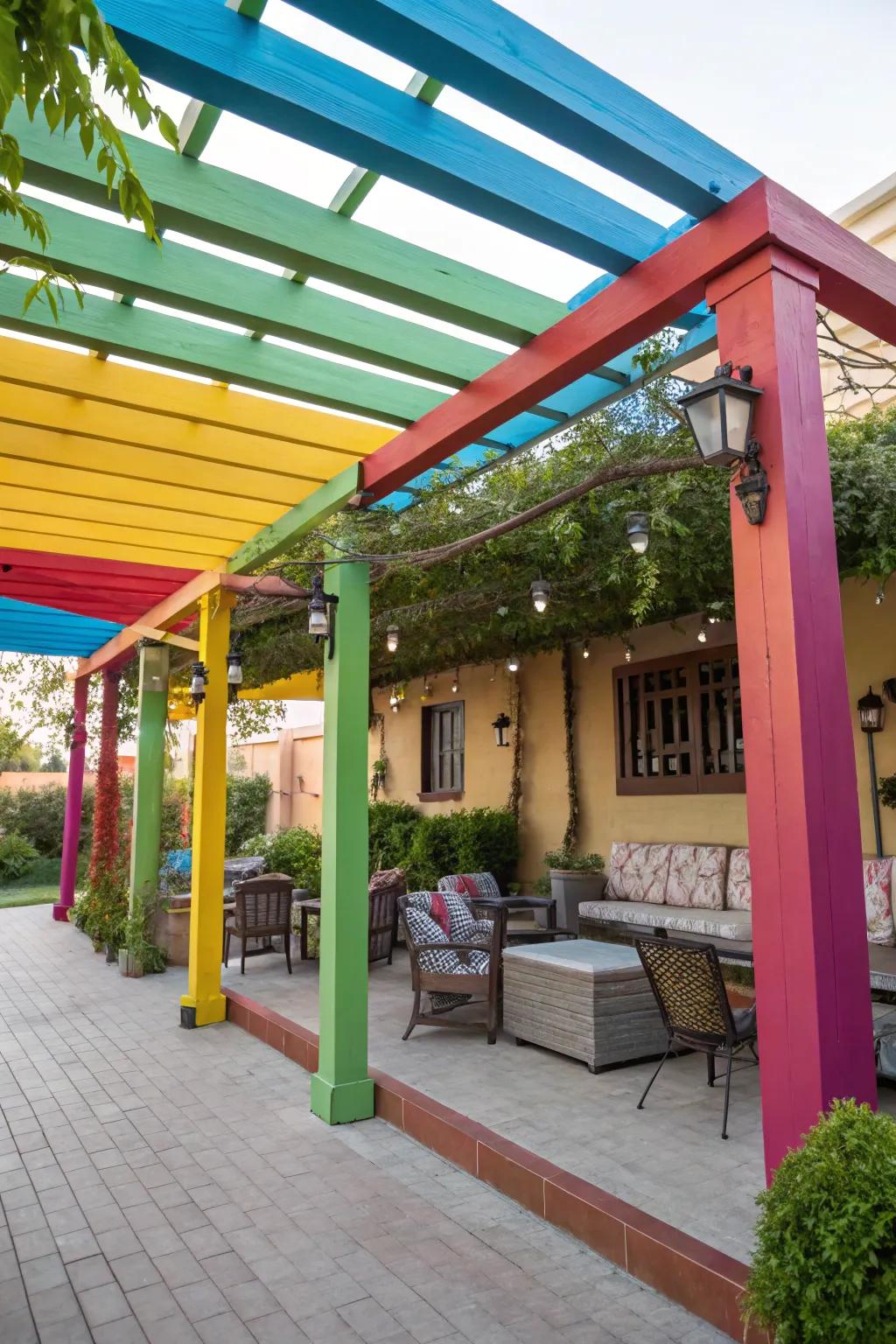 Painted beams bring color and personality to your patio.