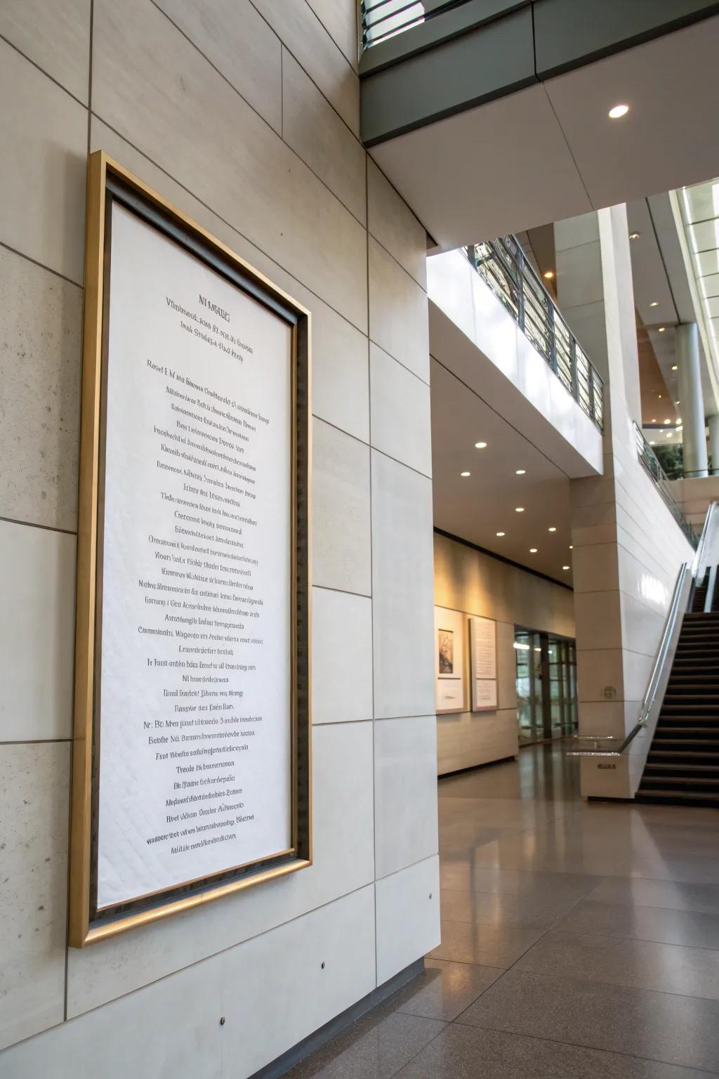 Floating frames bestow a contemporary border to poem exhibits.