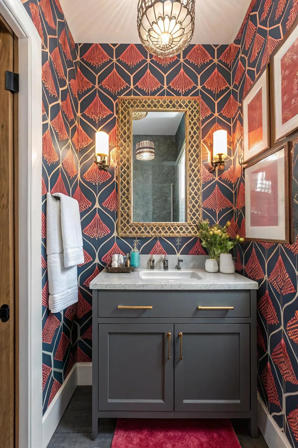 Unexpected color combinations create a dynamic and memorable washroom.