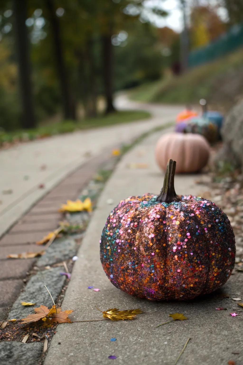 A fireworks-inspired glitter pumpkin that dazzles in the dark.