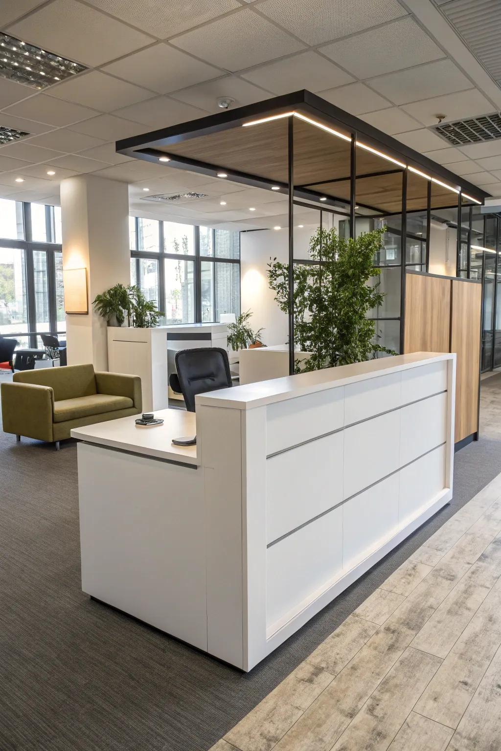 A modular reception desk providing flexibility and customization.
