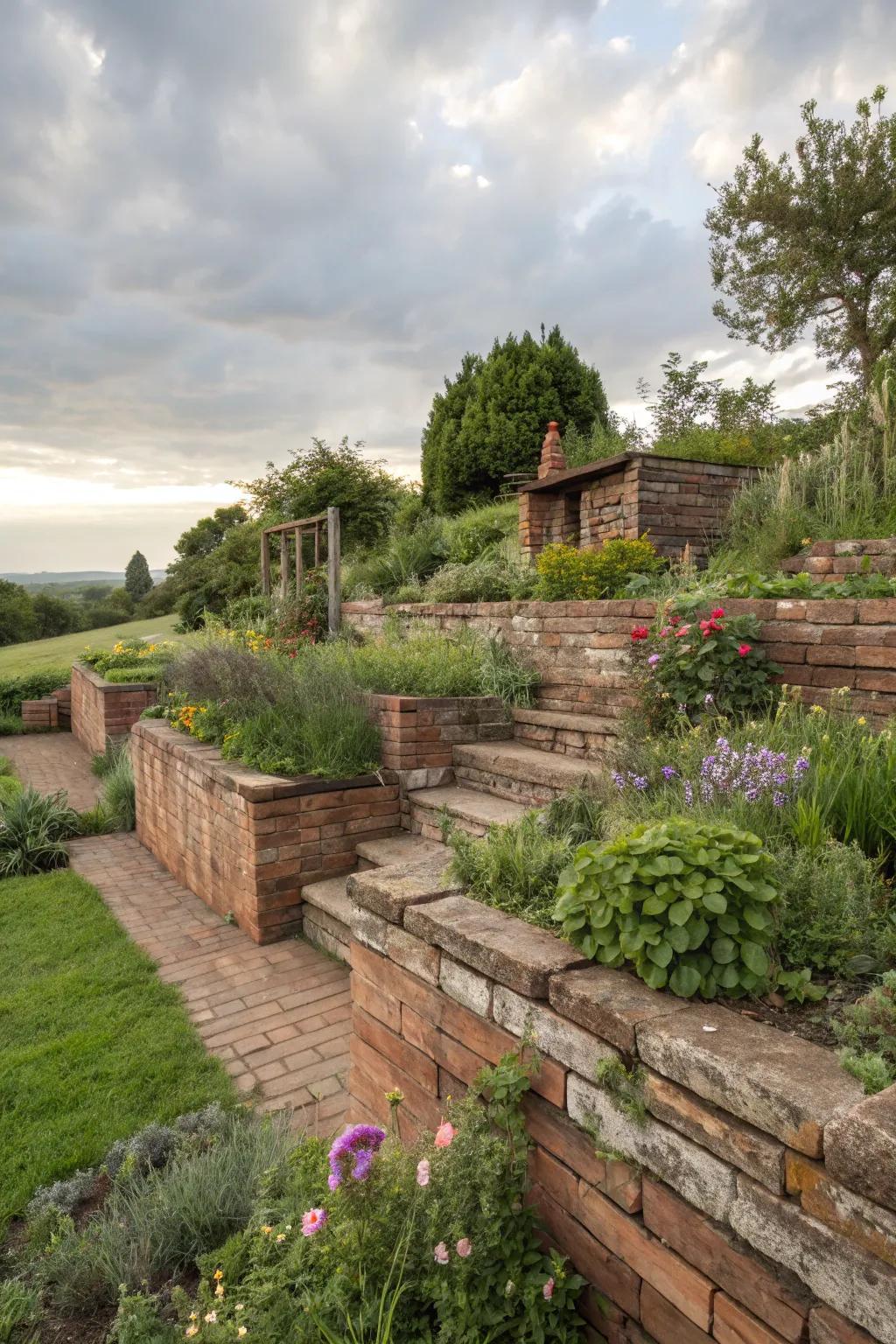 Innovative retaining walls constructed from recycled materials.