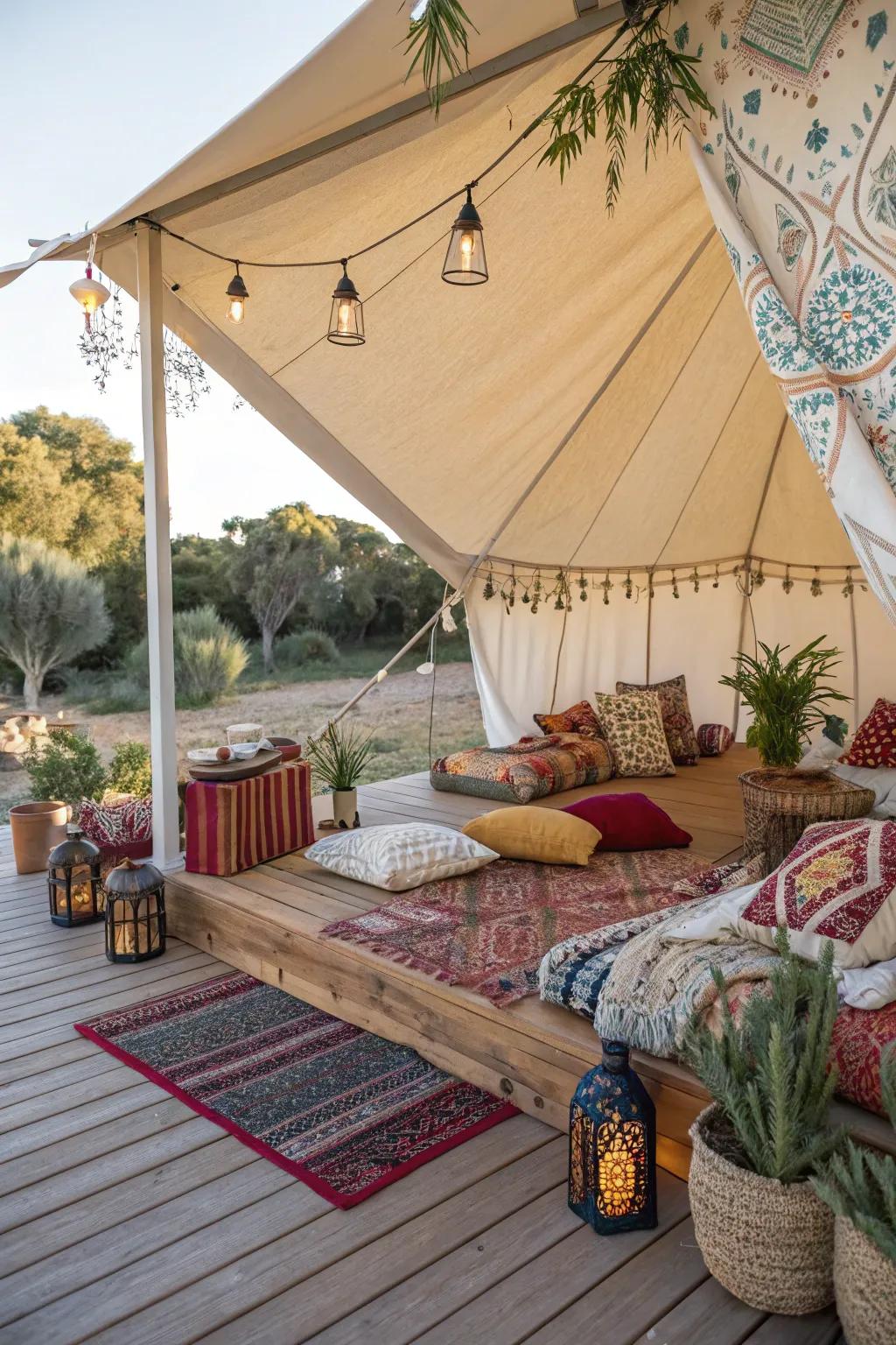 Canvas tent covers add a whimsical and adventurous feel to decks.