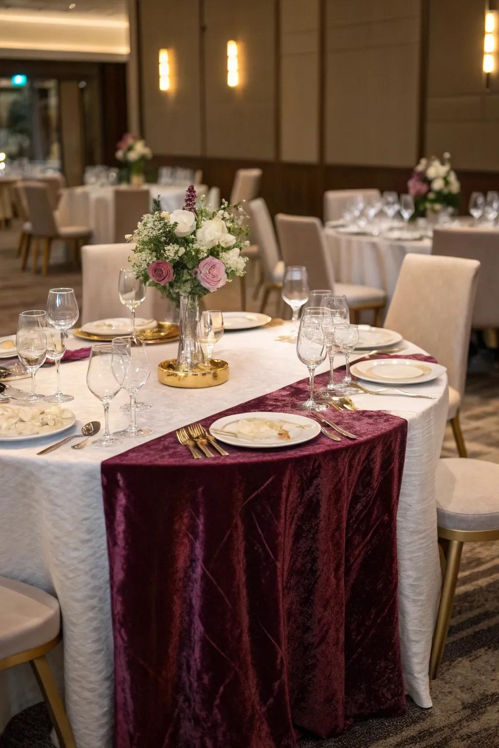 Velvet runners apply a hint of grandeur and luxury.