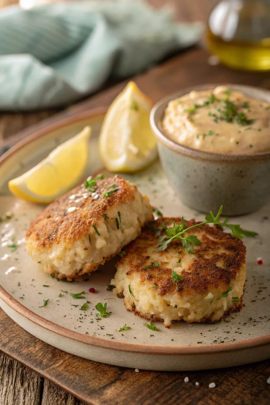 Crab cakes with tangy aioli, rich and delicious for your picnic feast.