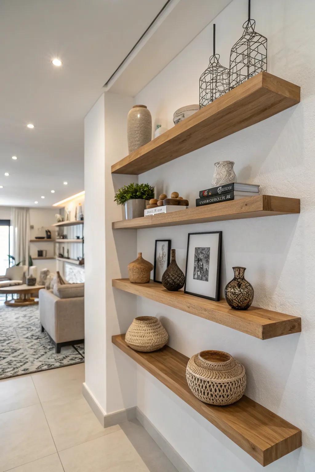 Floating shelves provide a sleek, minimalist shelf option.