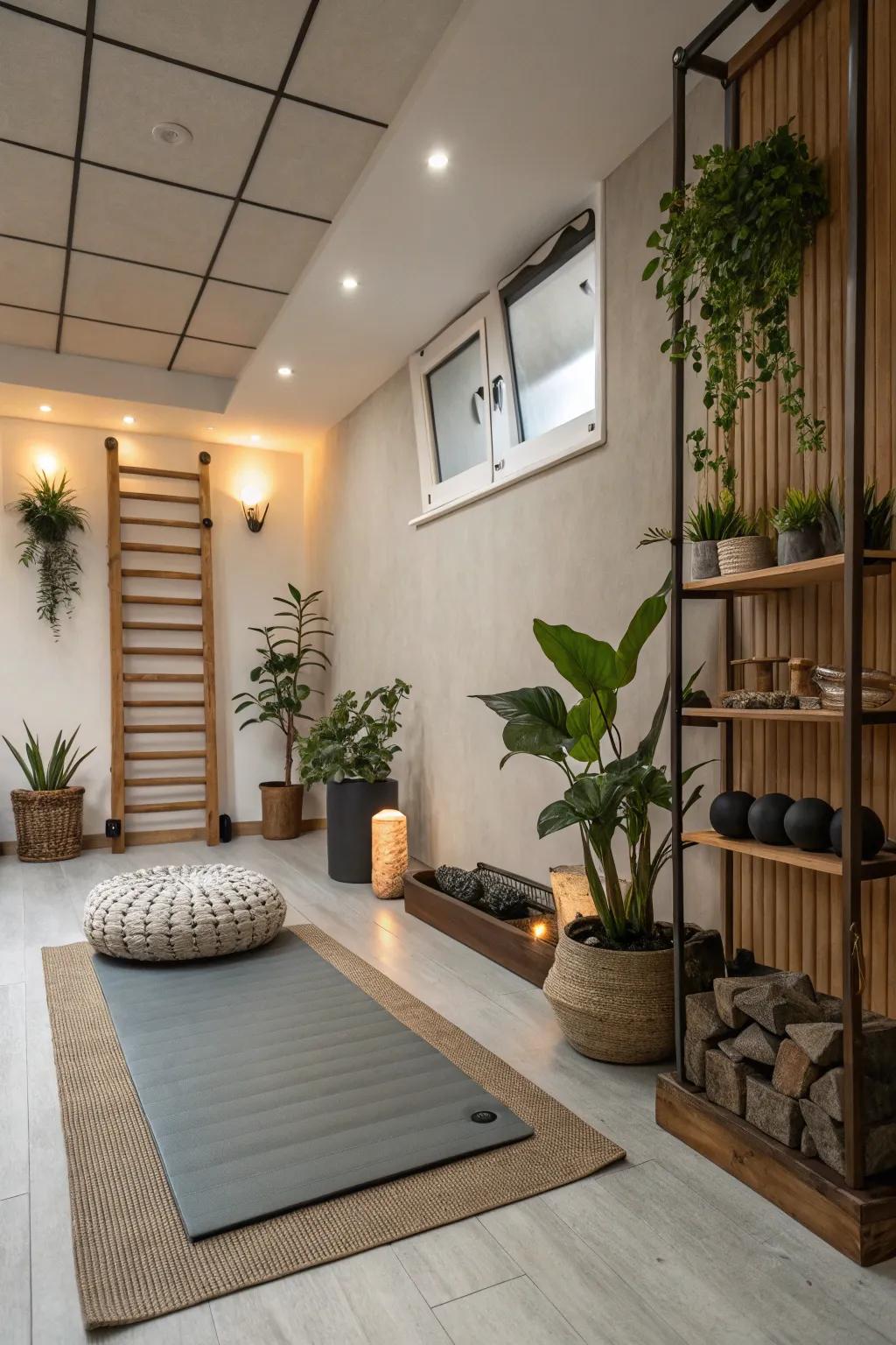 A Zen yoga corner brings balance and peace to your workout space.