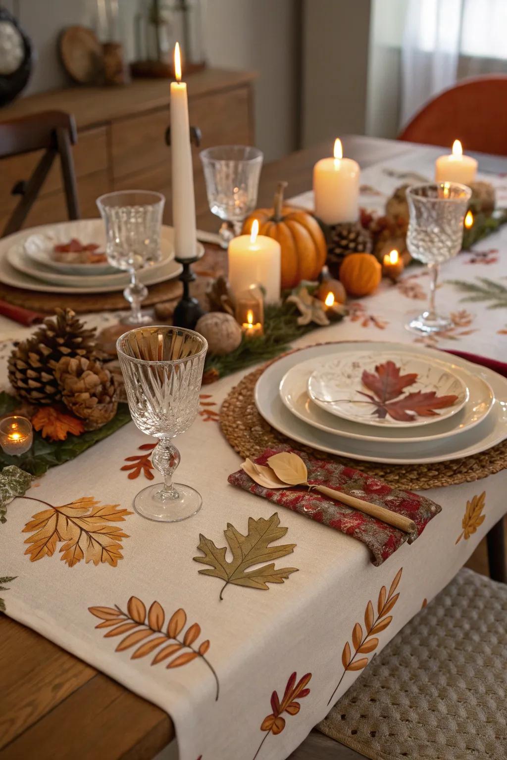 A thematic table runner ties your Thanksgiving decor together.