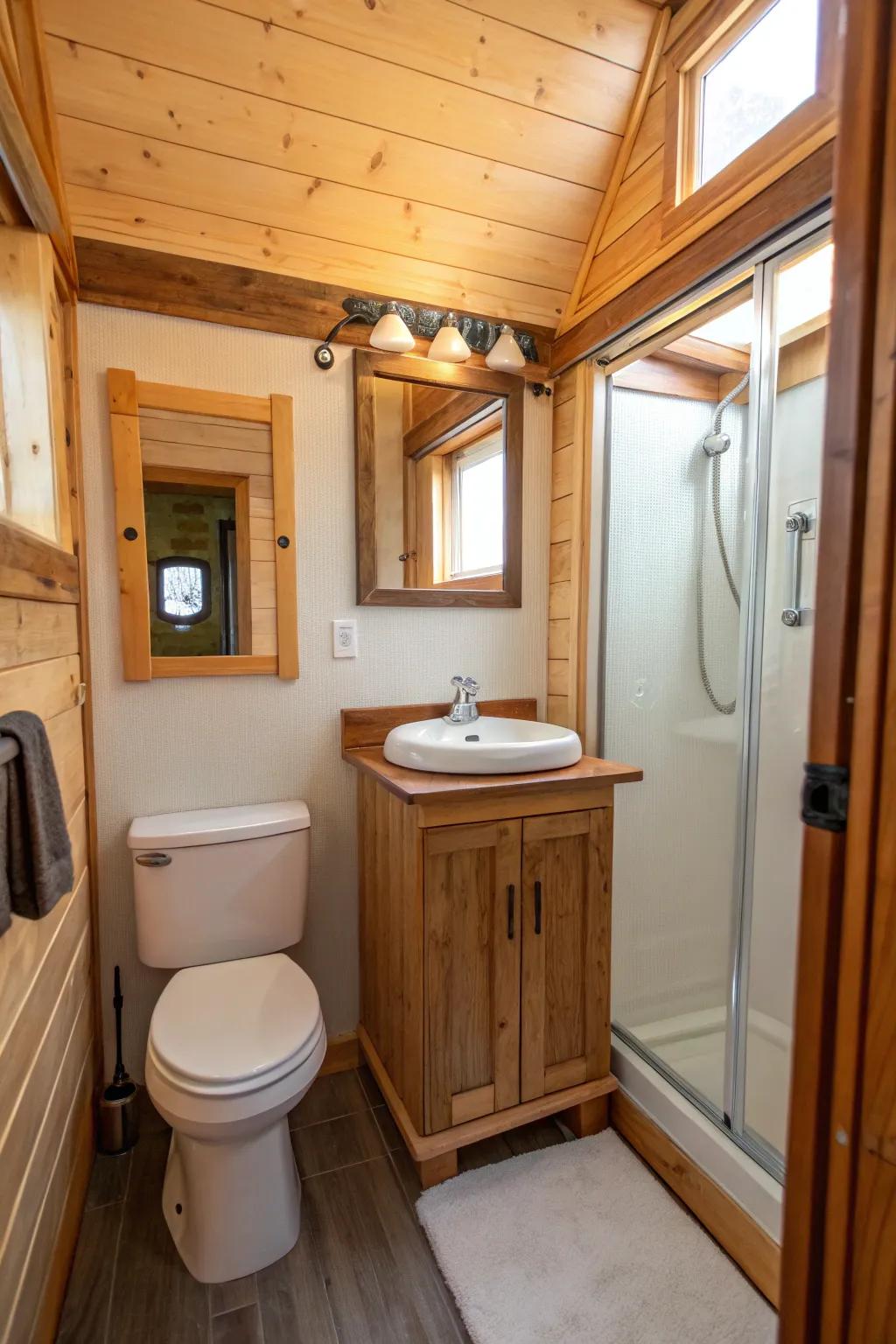 Wooden features giving warmth and charm to the bathroom