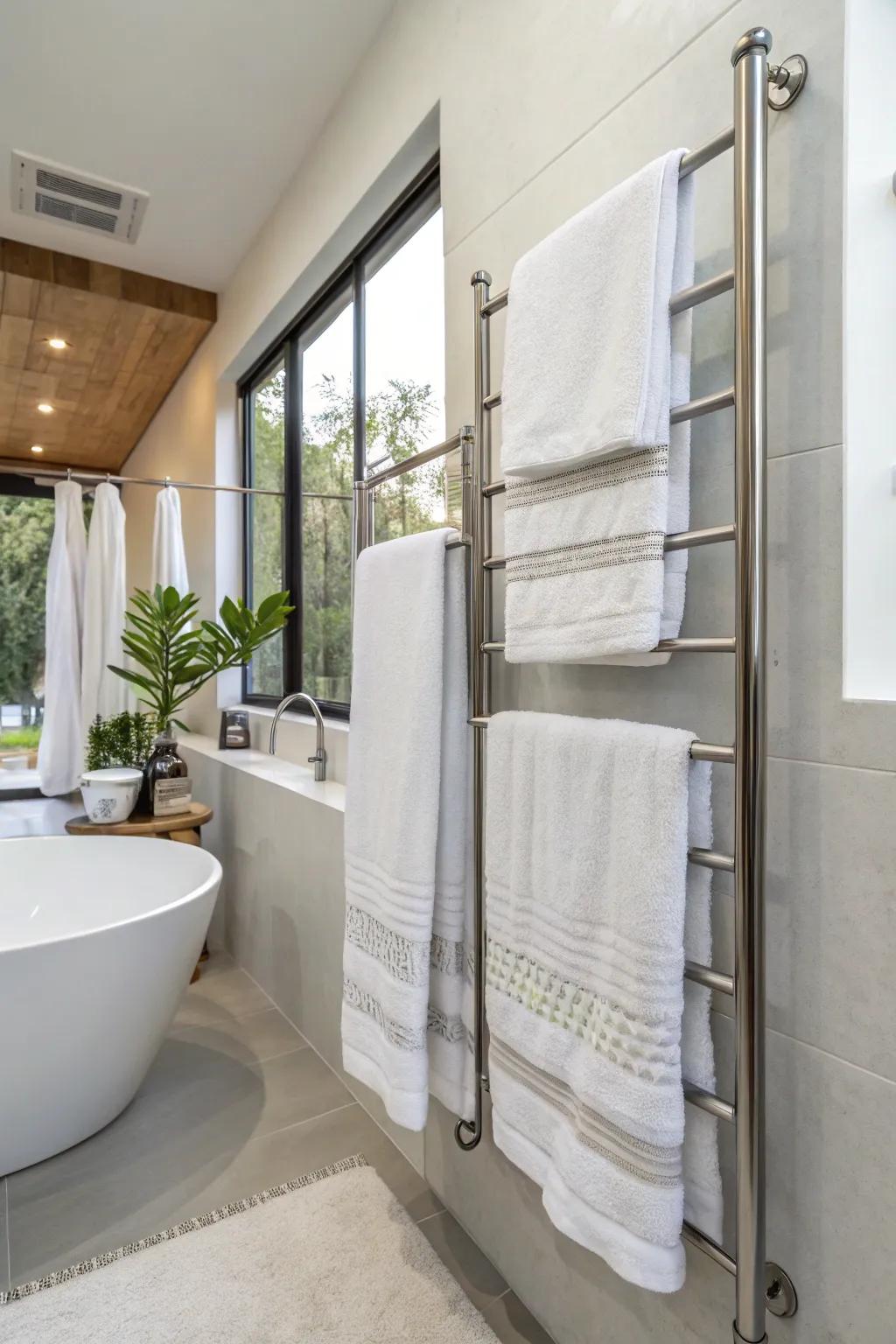 Floating towel rods add a modern and spacious feel to your bathroom.