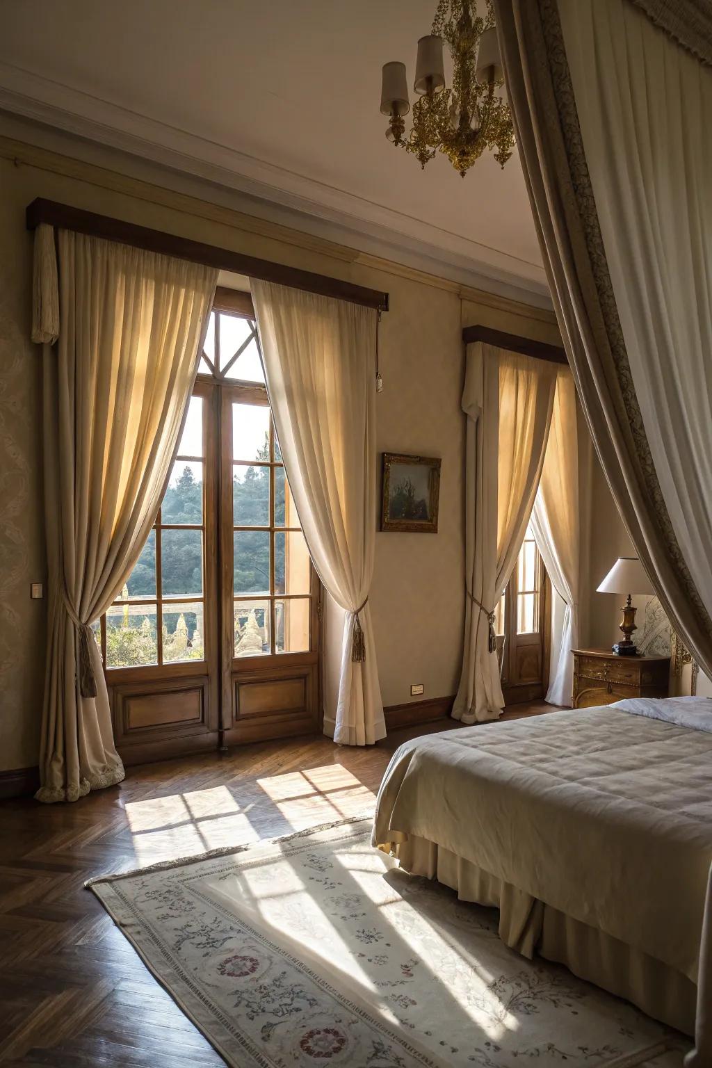Elegant window coverings frame windows beautifully.