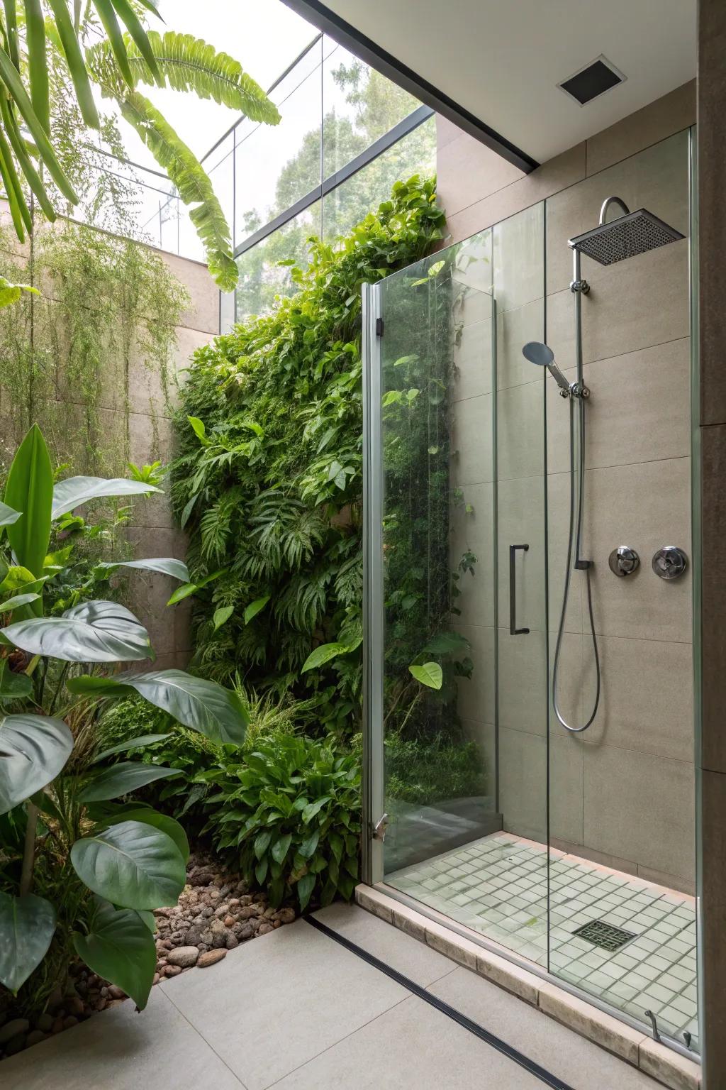 Greenery adds a refreshing, natural element to the bathroom.