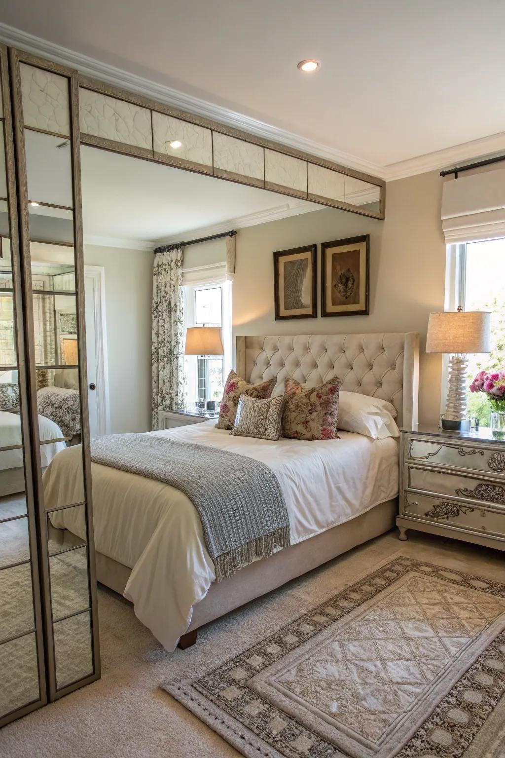 Mirror panels add a glamorous and spacious touch to your room.