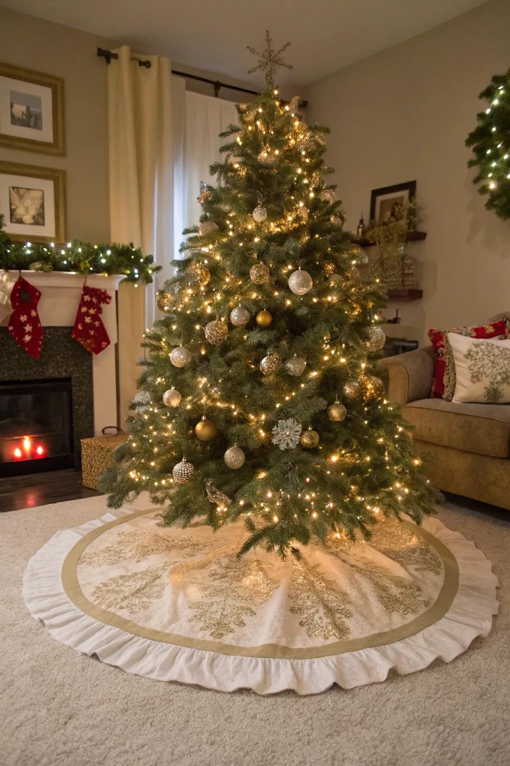 A glamorous tree skirt consummates the celebratory visage.