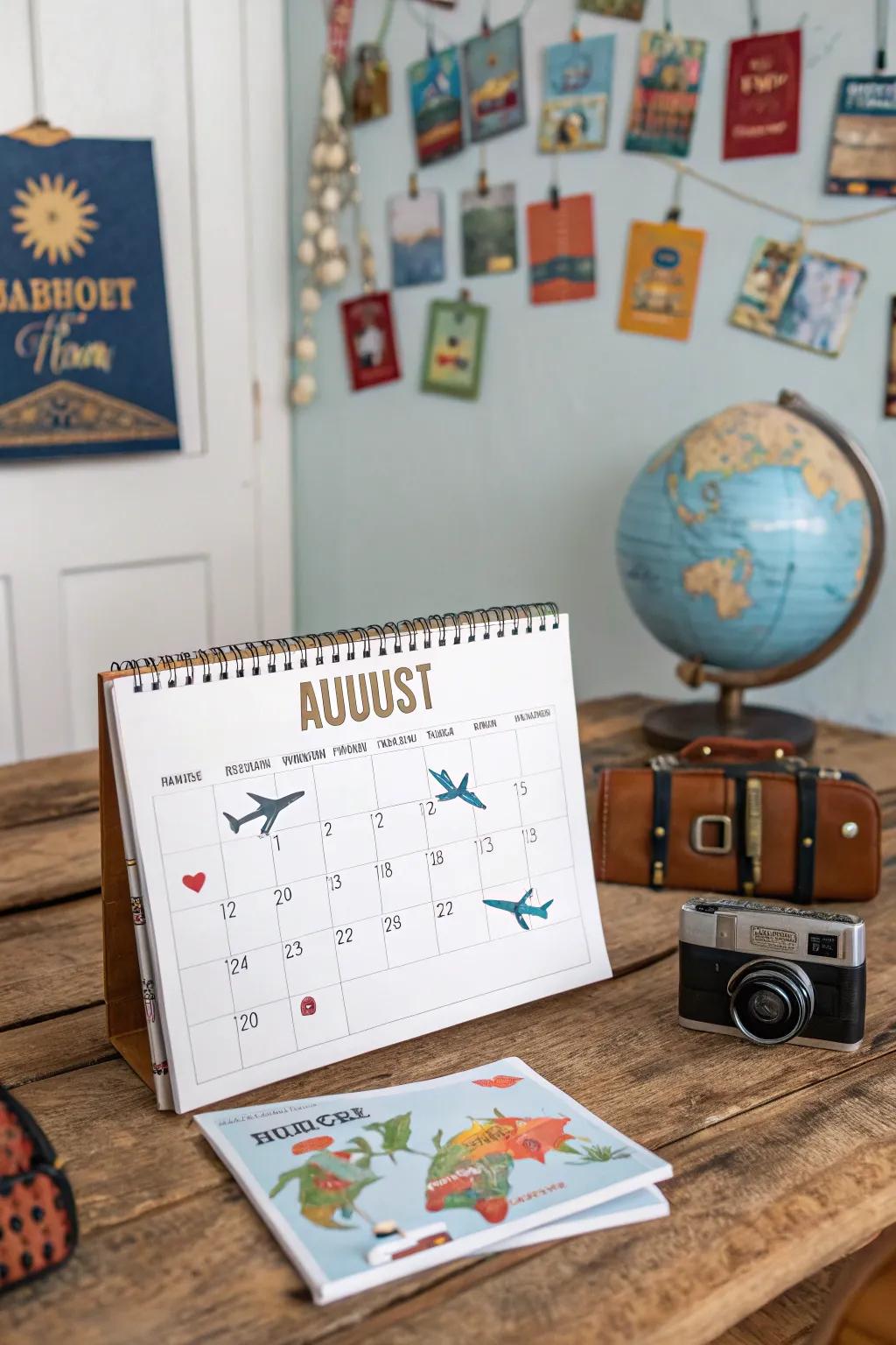 Inspire wanderlust with travel adventure icons on your calendar.