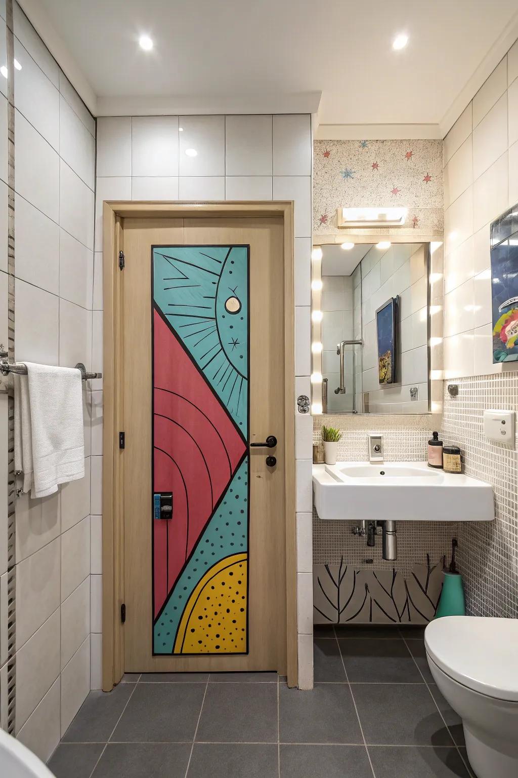 Custom artwork doors transform your bathroom into an art gallery.