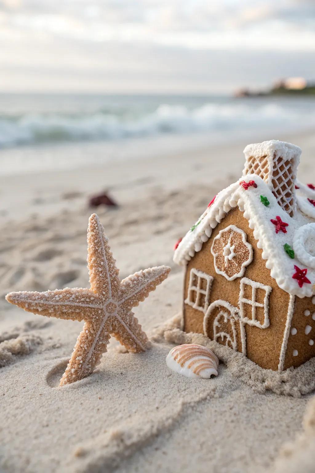 Icing starfish add a charming marine touch to the beach scene.