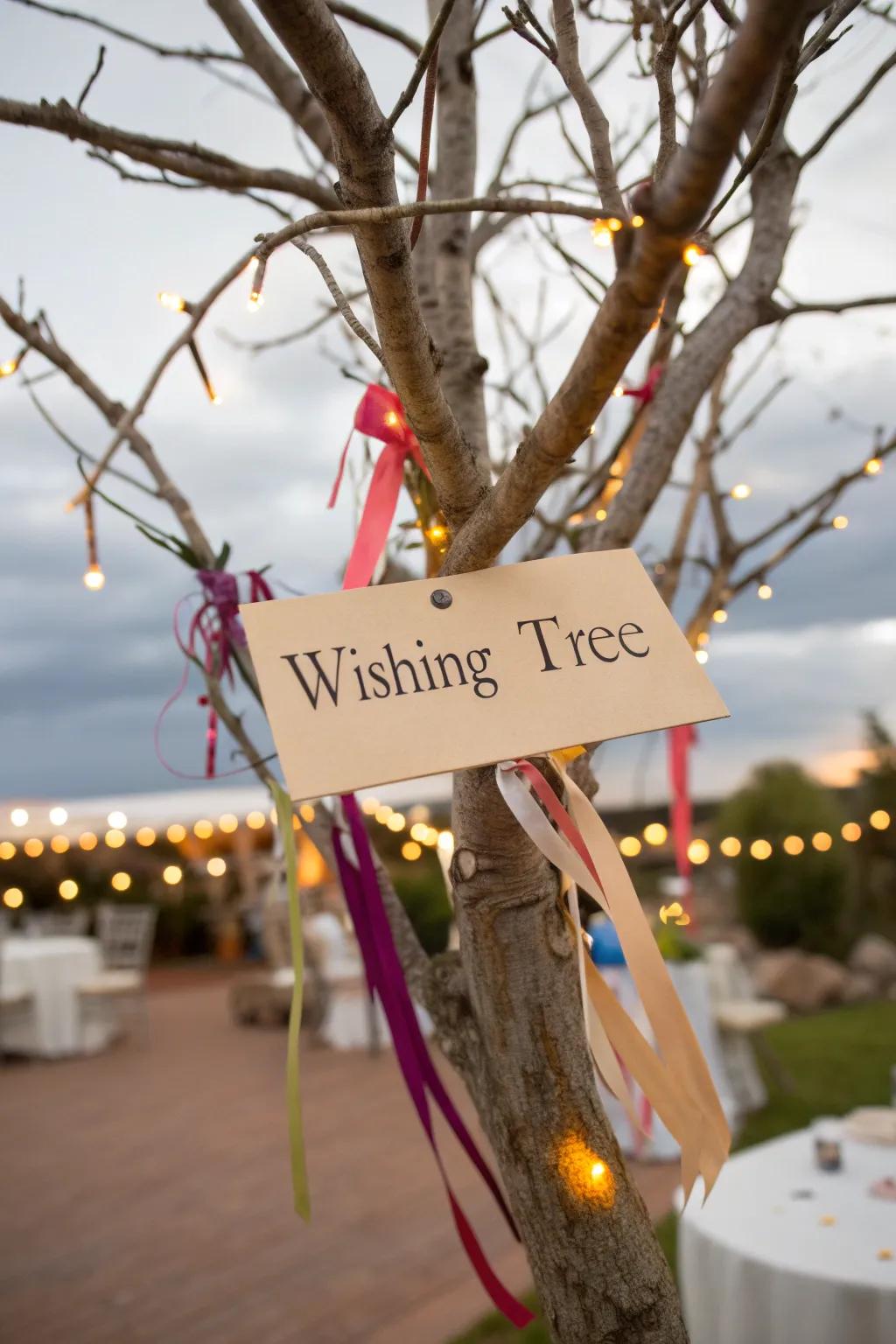 A wishing tree that serves as a meaningful and interactive element at the celebration.