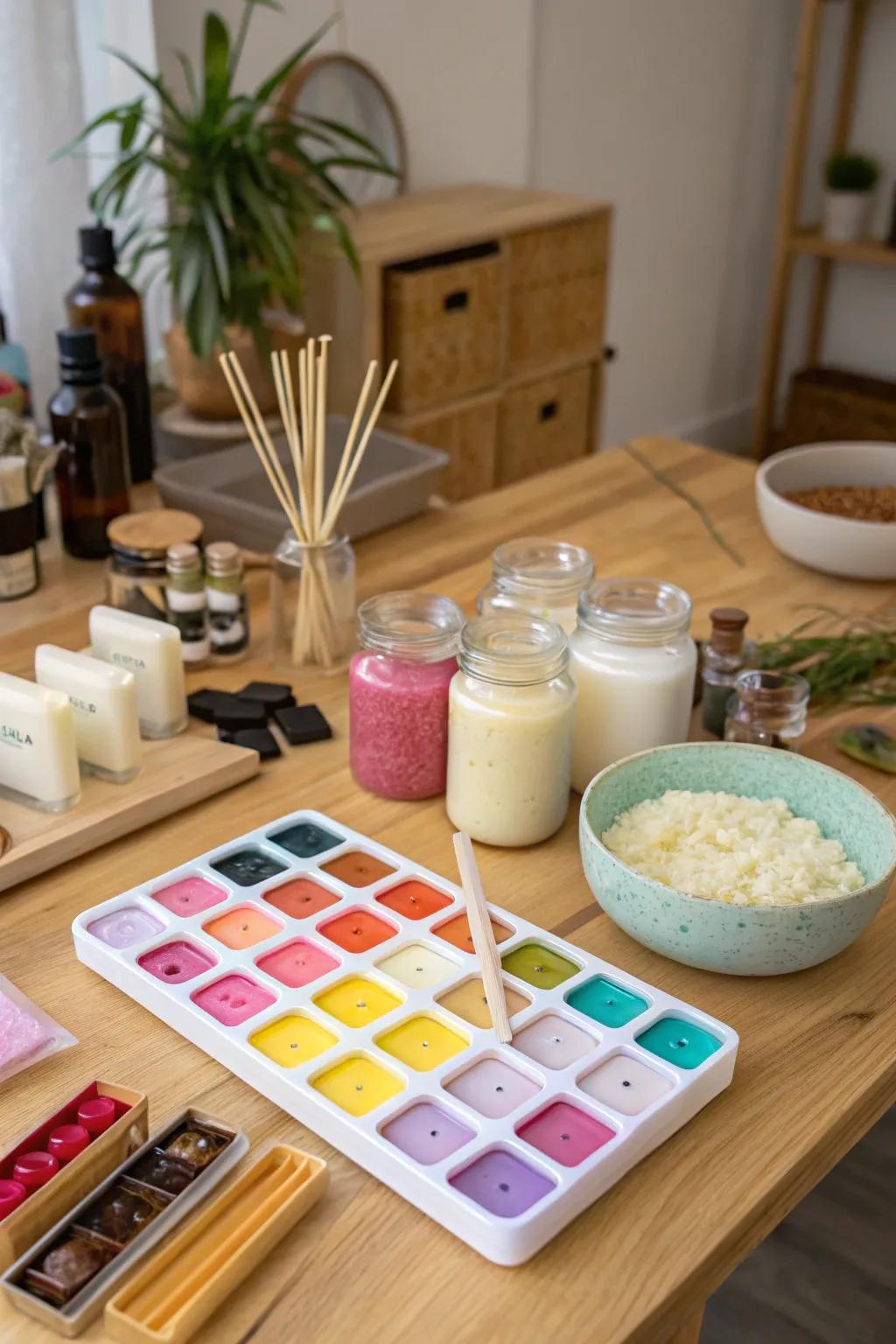 A fragrant candle-making station for personalized gifts.