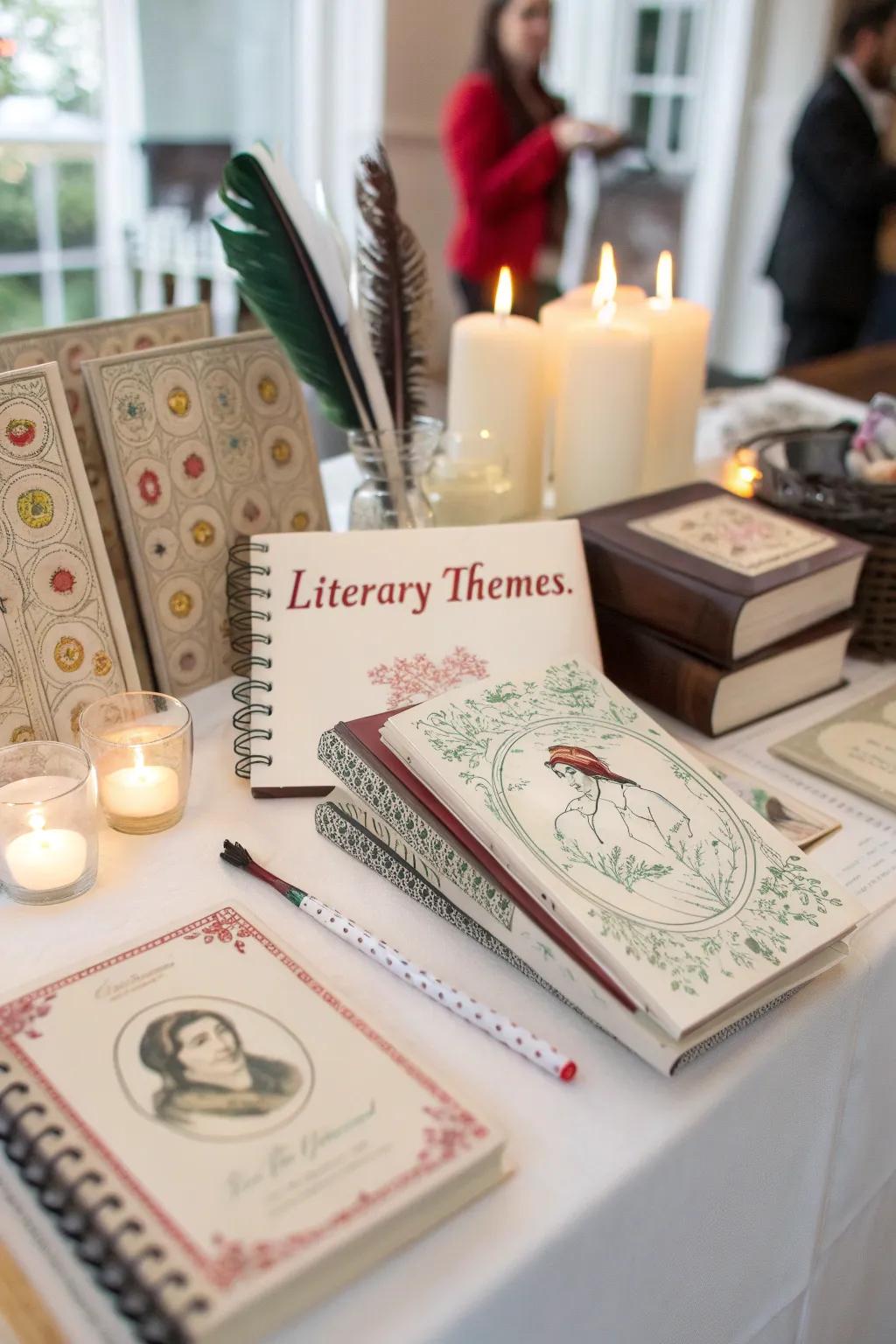 Book-themed party keepsakes for guests to retain.