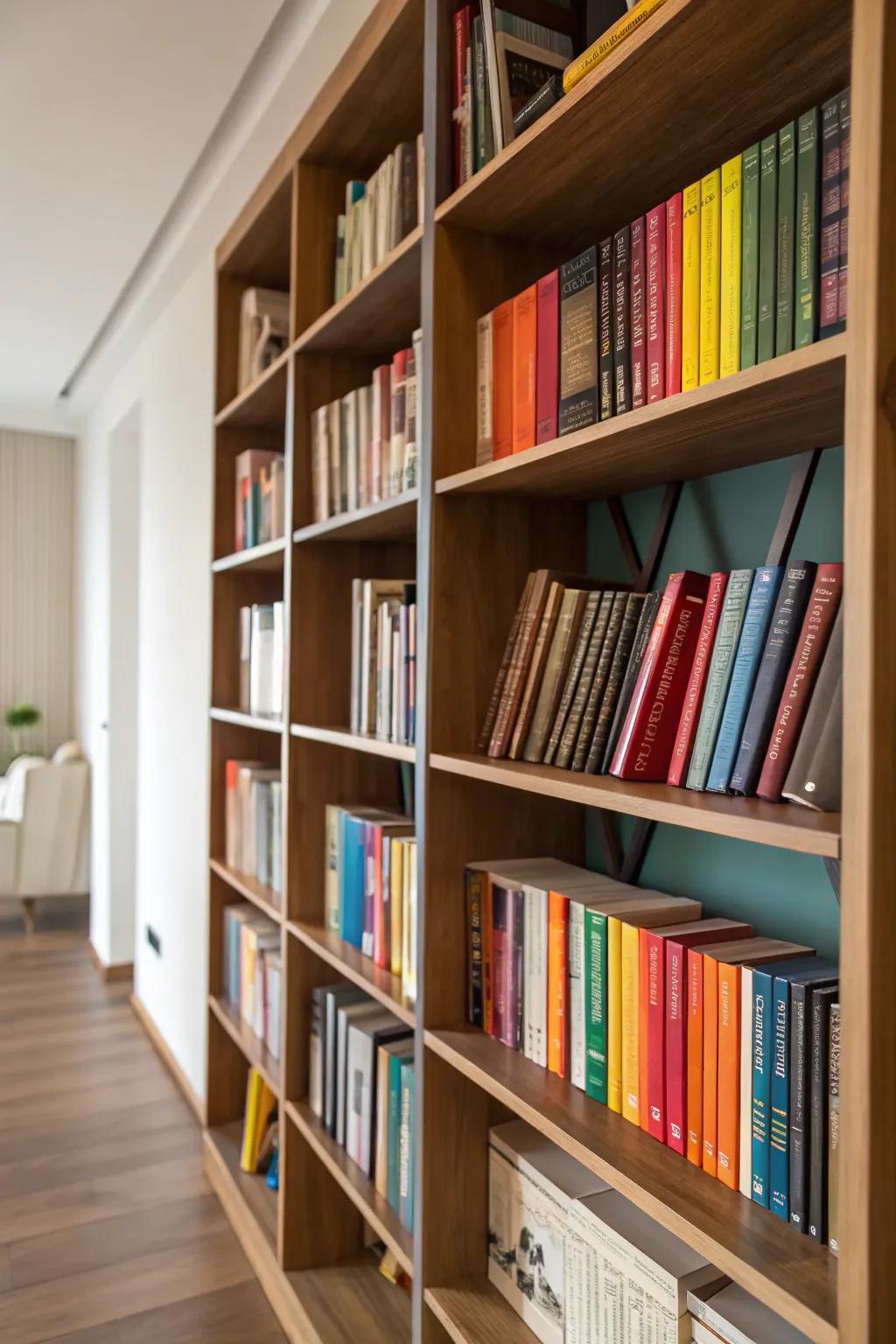 Create movement and interest with a dynamic bookcase display.