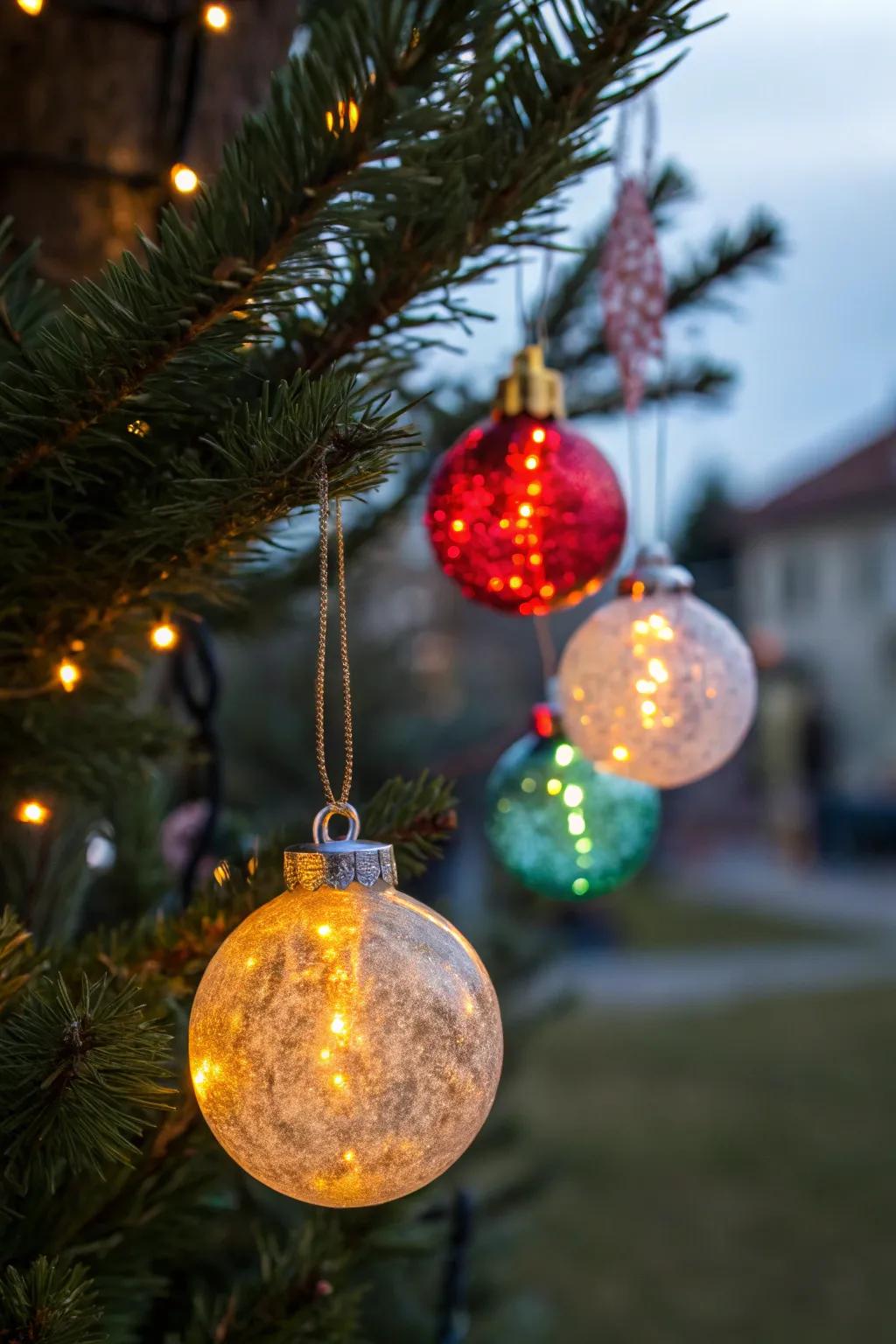 LED-lit ornaments contribute a bewitching luminescence to your festive décor.