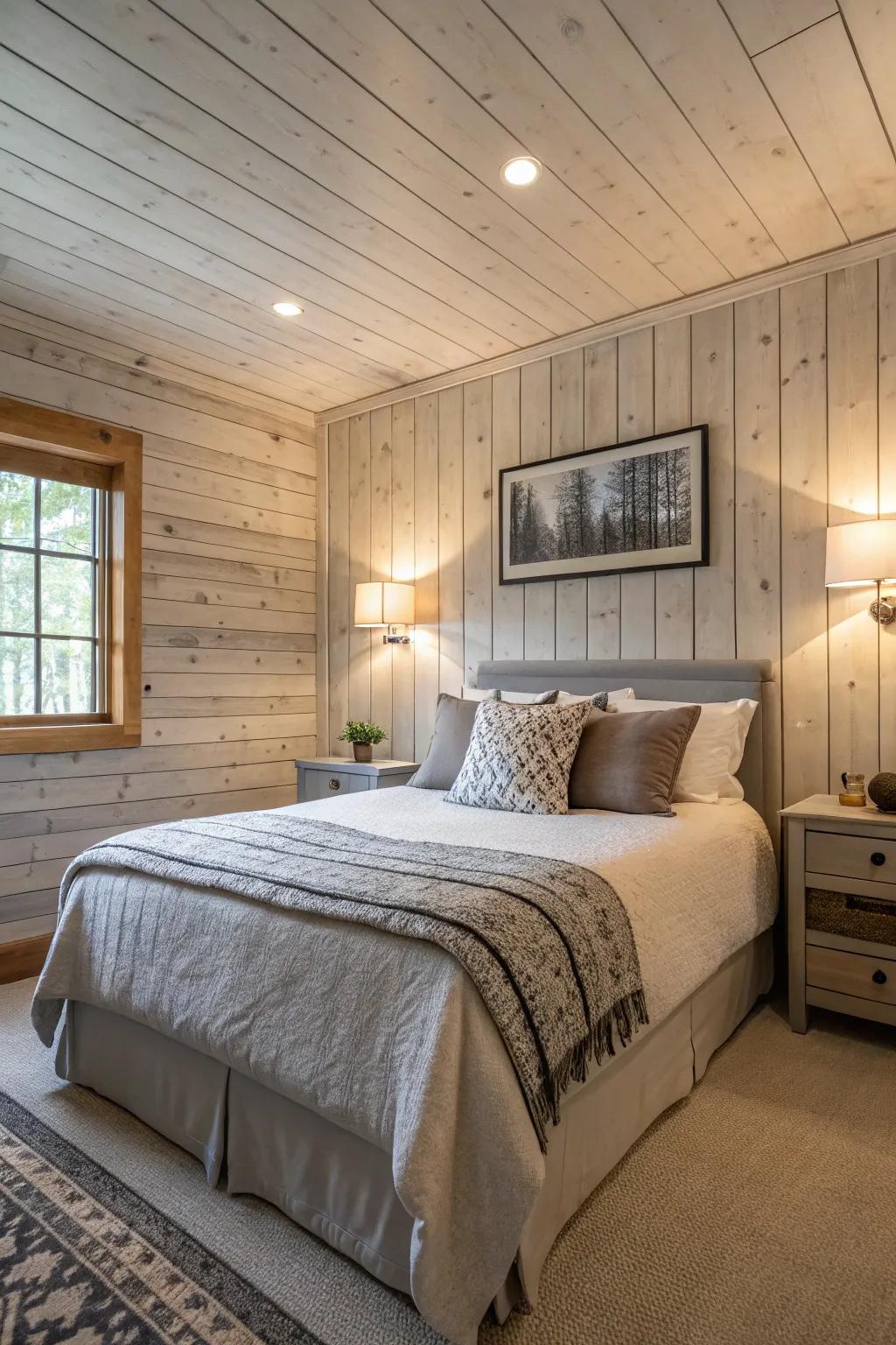 Textured walls add depth and interest to a clean bedroom.