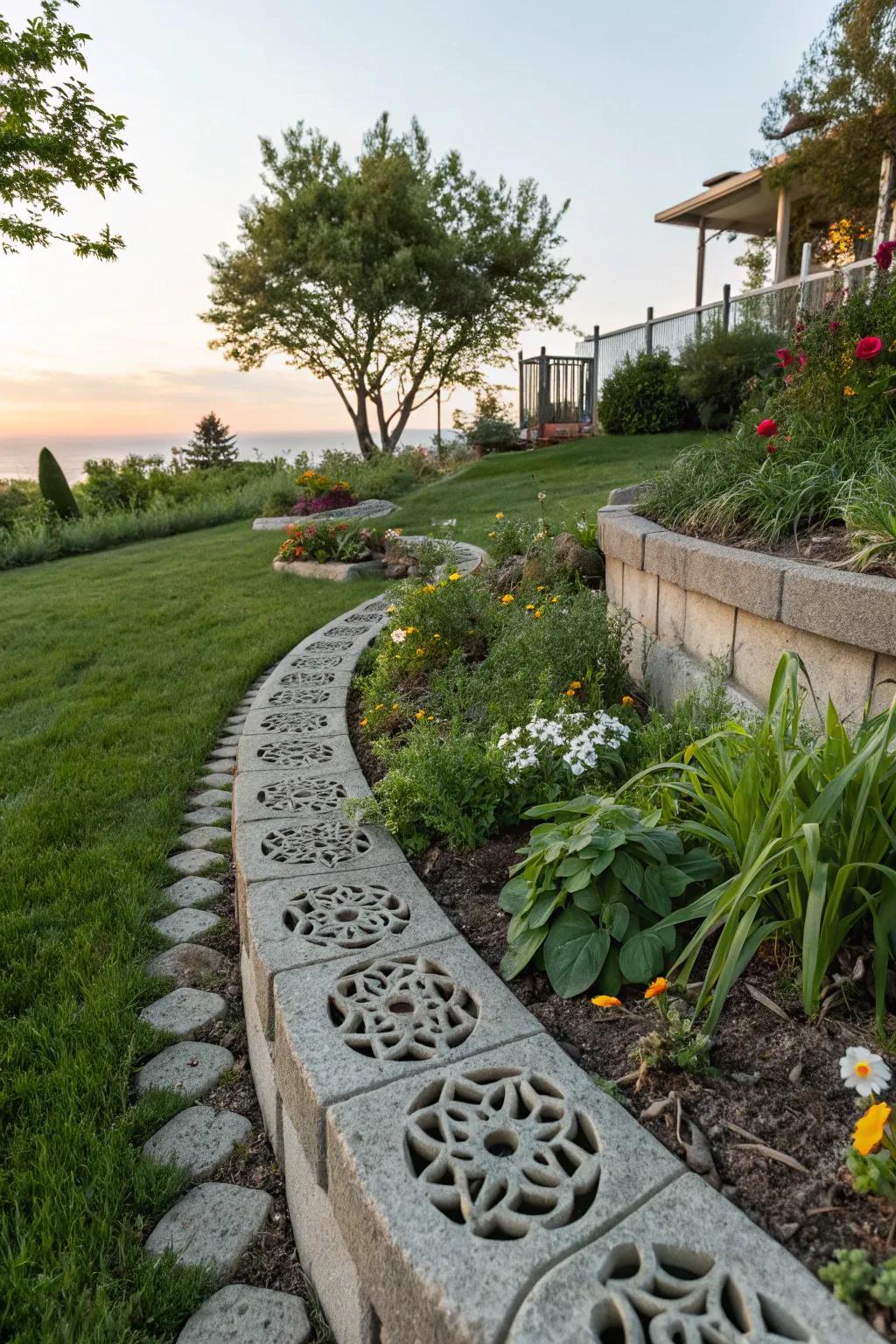 Recycled concrete offers eco-friendly, creative patterns.