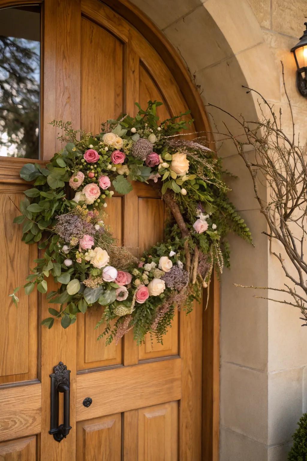 A high-end floral Easter wreath, adding boutique style to your home decor.