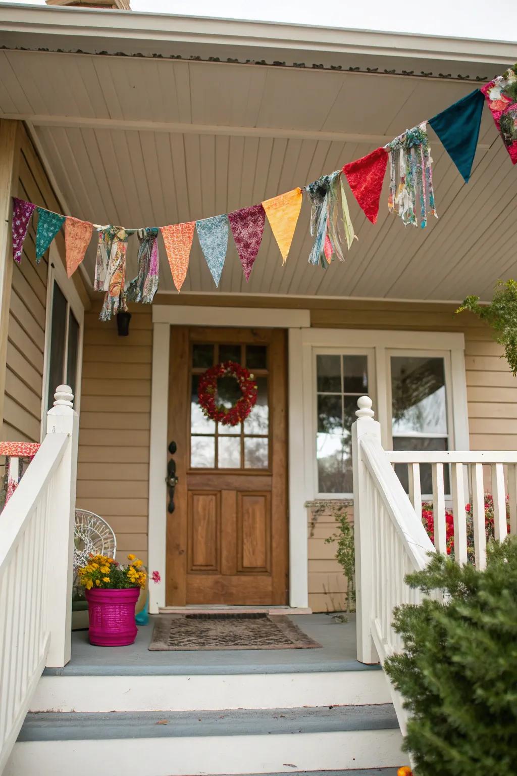 A fabric swag adds a playful splash of color to the fall decor.