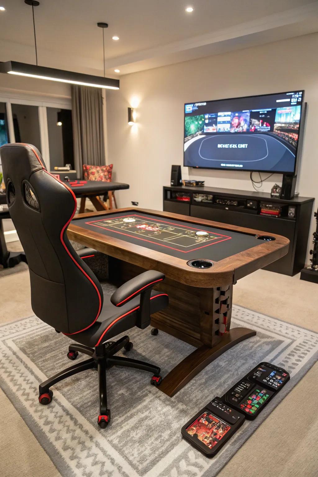 Custom furniture tailored to fit the specific needs of the gaming lounge.