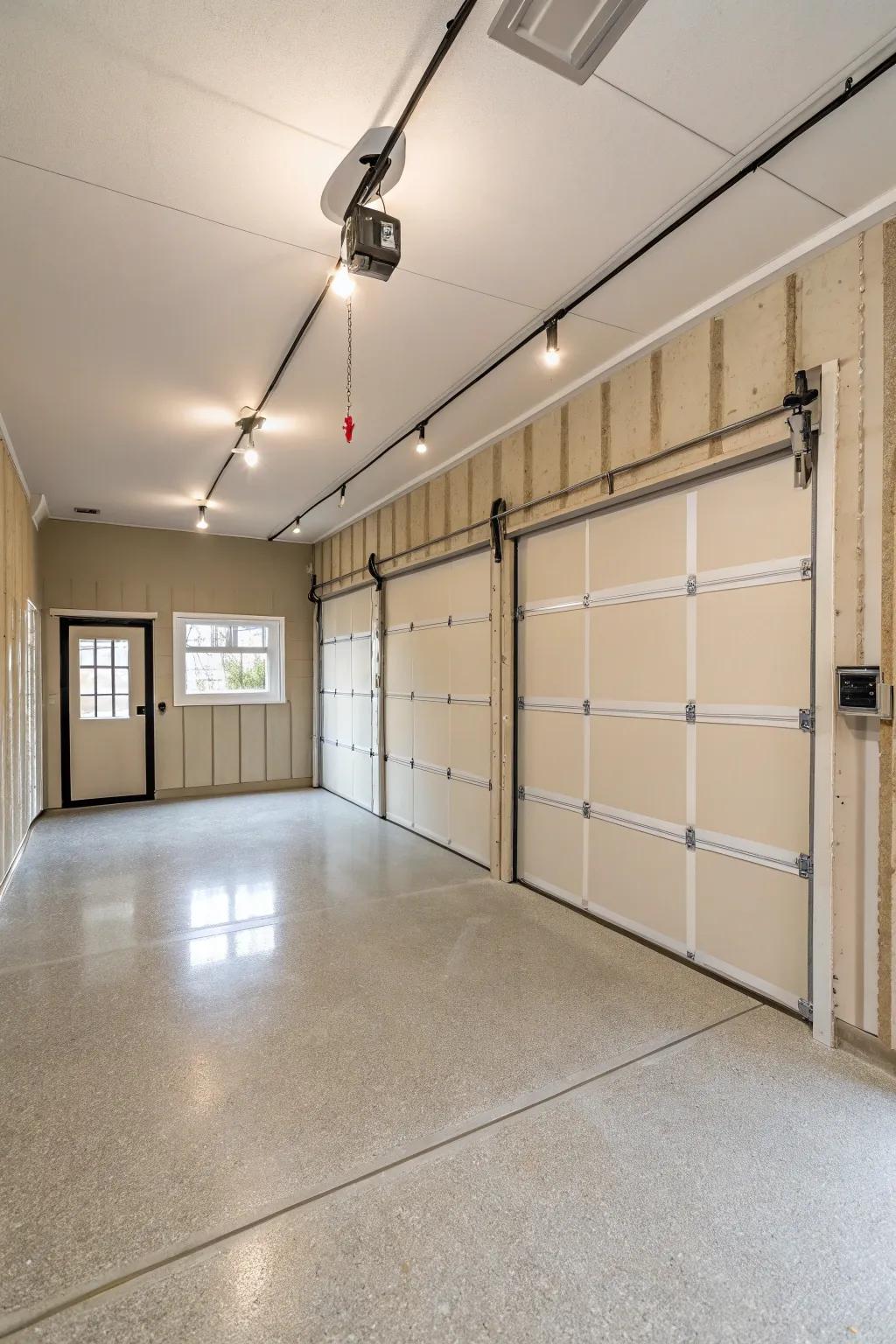 Insulation and drywall enhance comfort and energy efficiency in garages.