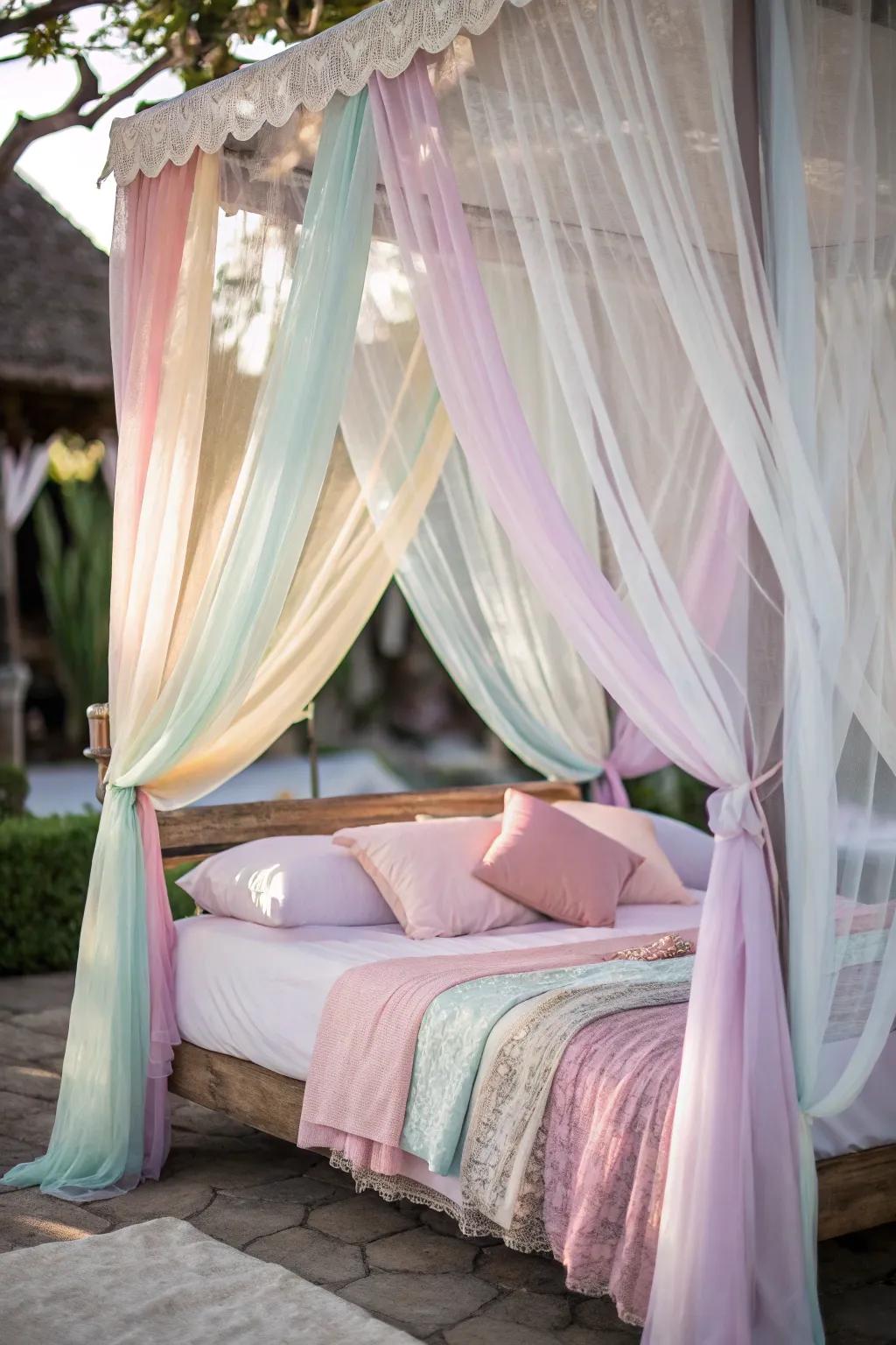 Dreamy canopies create a whimsical sleeping space.